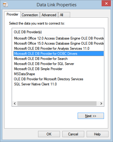 Microsoft Ole Db Provider Odbc Drivers Missing From Laptop